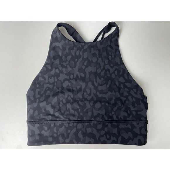 Lululemon NWOT Energy Bra Size 6 High Neck Long Line cheetah Print Black & grey - Picture 1 of 5